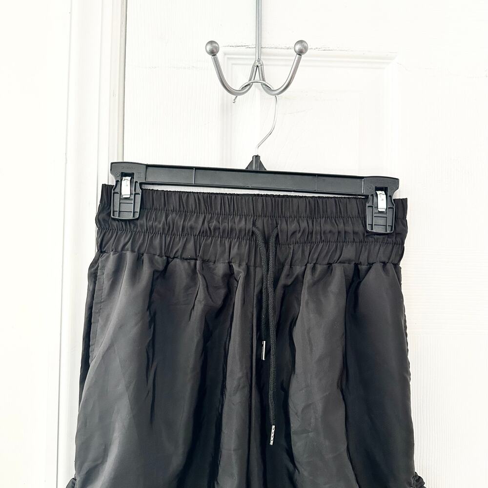 Kollyy Black Harajuku Nylon Baggy Ruched Gathered Y2K Windbreaker Pants Small - Picture 10 of 11